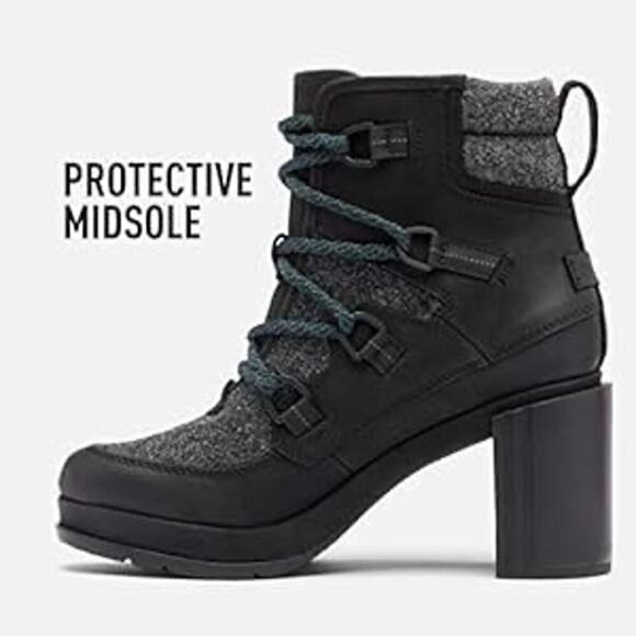 NWT Sorel Blake Lace Quarry Leather Black Heeled Bootie Ankle Boot Blue Size 9 - Picture 6 of 7